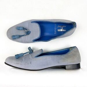 Hadleigh's Blue White Tassel Detail Loafers * STAINED * 36.5 US 6.5